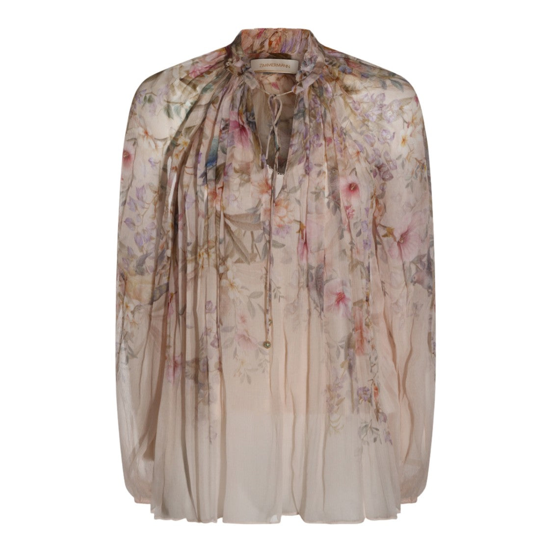 Zimmermann Sheer Floral Blouse With Billowy Sleeves