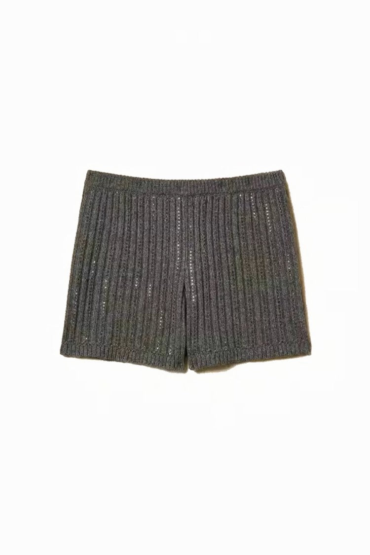 Twin-Set Grey Ribbed Viscose-Blend Shorts