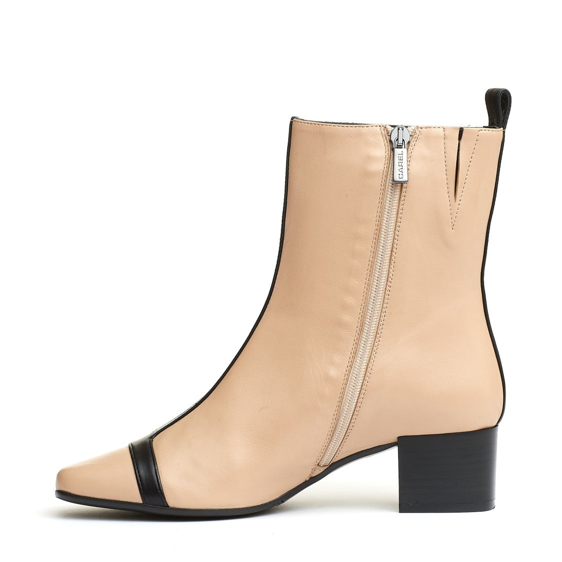 Carel Paris Beige And Black Leather Ankle Boot 40Mm Heel