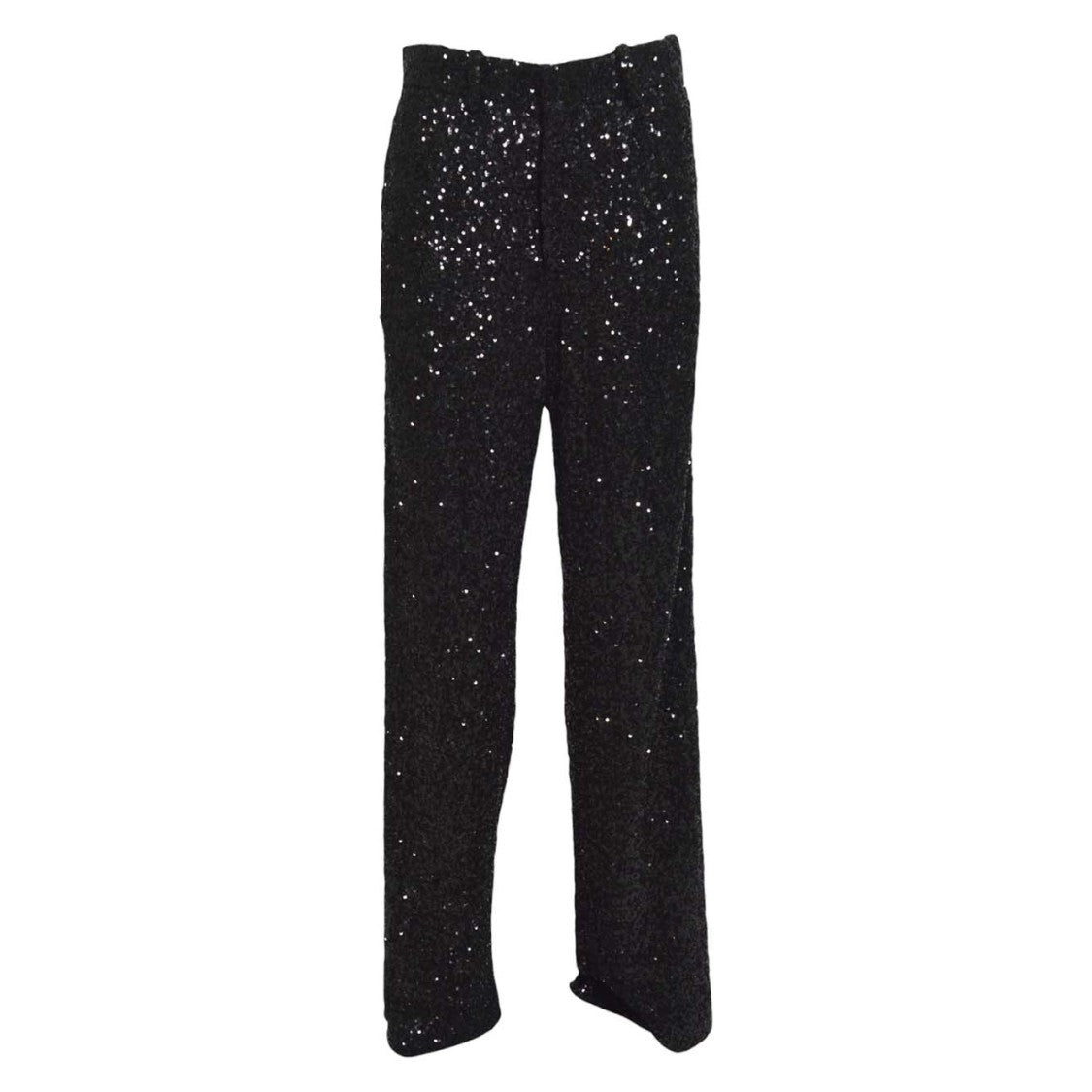 Nine Minutes Straight-Leg Black Pants With Micro Sequin Finish