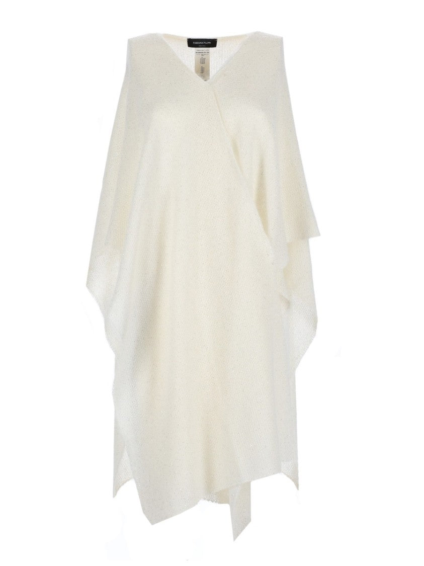 Fabiana Filippi Neutral Flowing Sequined Cape Layering