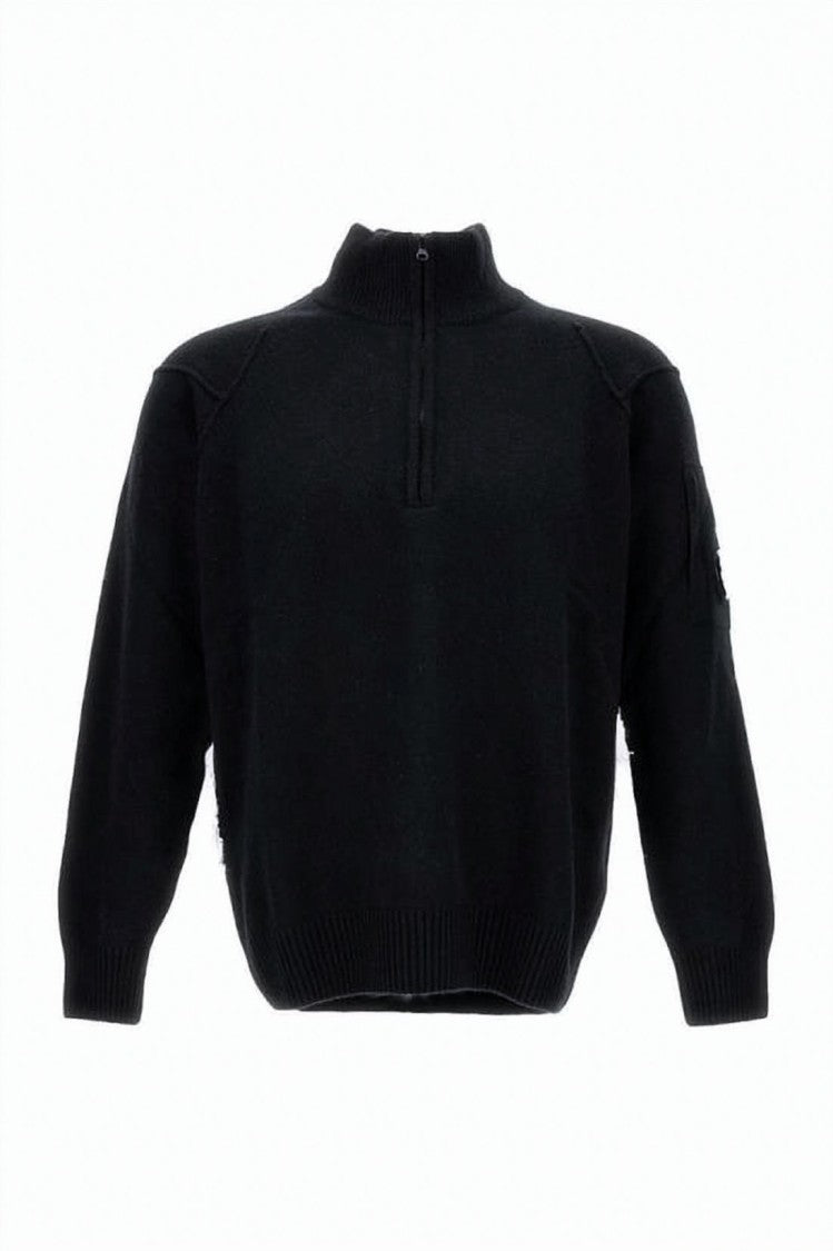 C.P. Company Half-Zip Black Turtleneck Sweater With Distinctive Patch Pocket