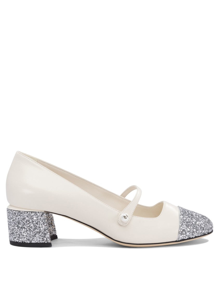 Jimmy Choo White Leather Pumps With Glittered Toe Ca