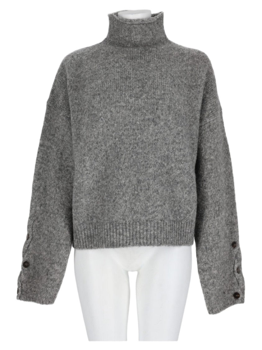 Alysi Grey Cropped High-Neck Alpaca-Blend Sweater