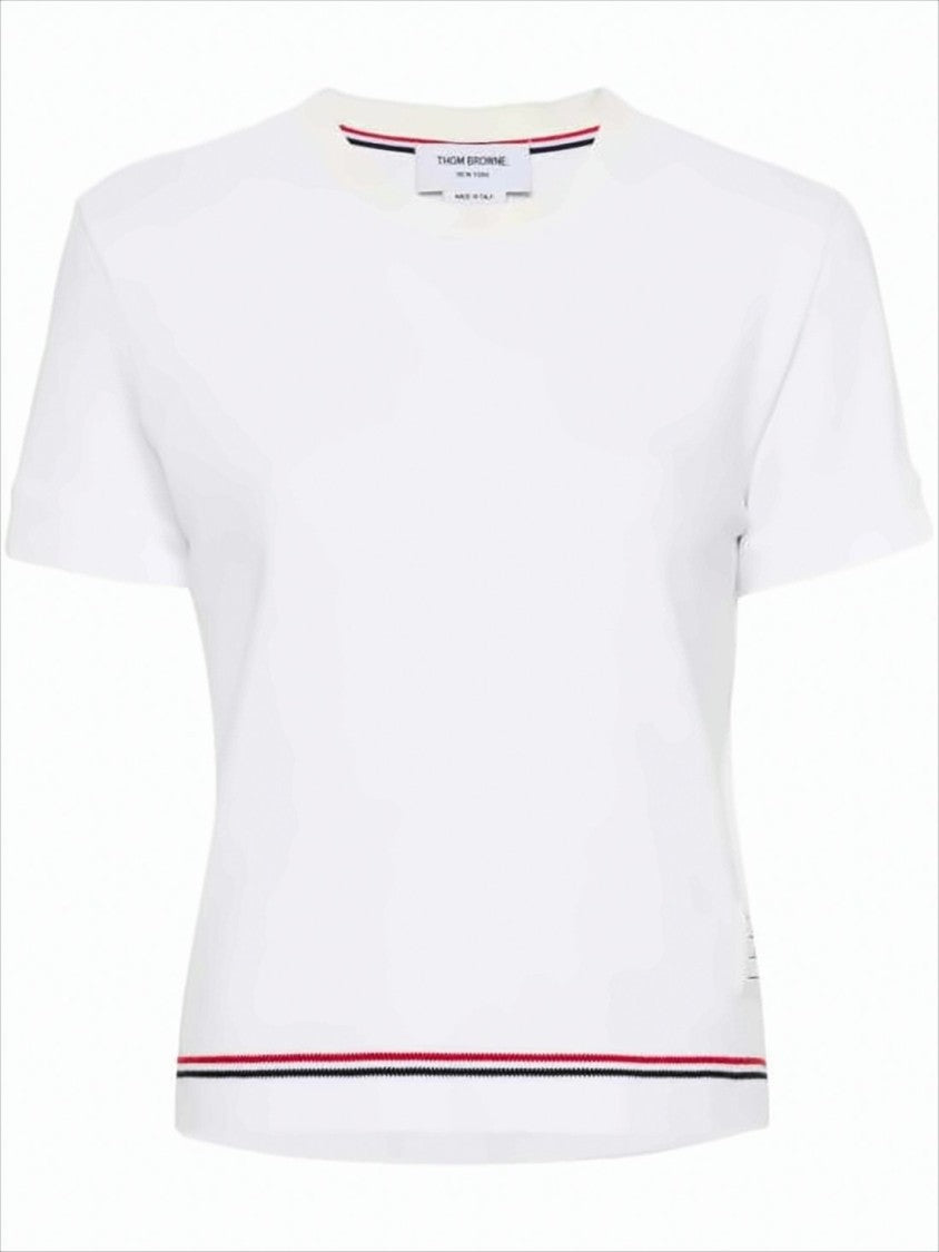 Thom Browne Cropped White Short-Sleeved Top With Striped Trim