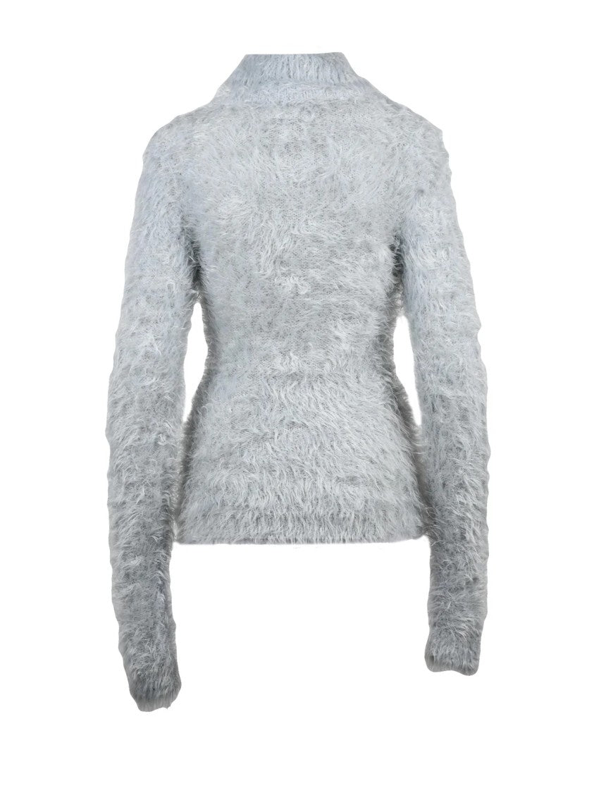 Mm6 By Maison Margiela Long High Neck Knit Top With Textured Finish