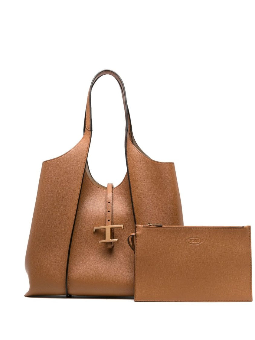 Tod's Caramel Brown Grained Leather Pouch Tote