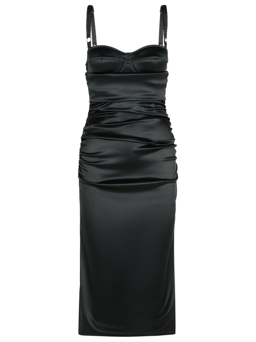Dolce & Gabbana Corset-Inspired Black Acetate Evening Dress With Draped Front