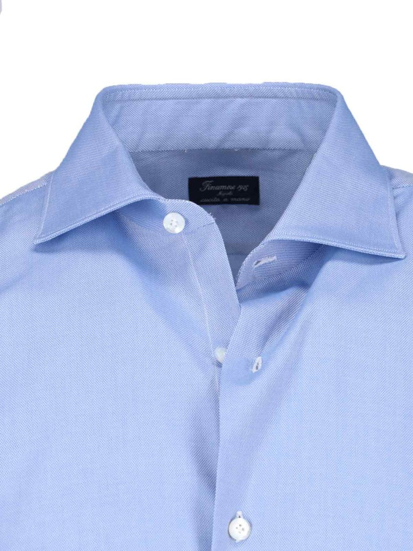 Finamore 1925 Classic Shirt In Light Blue Cotton Classic Collar