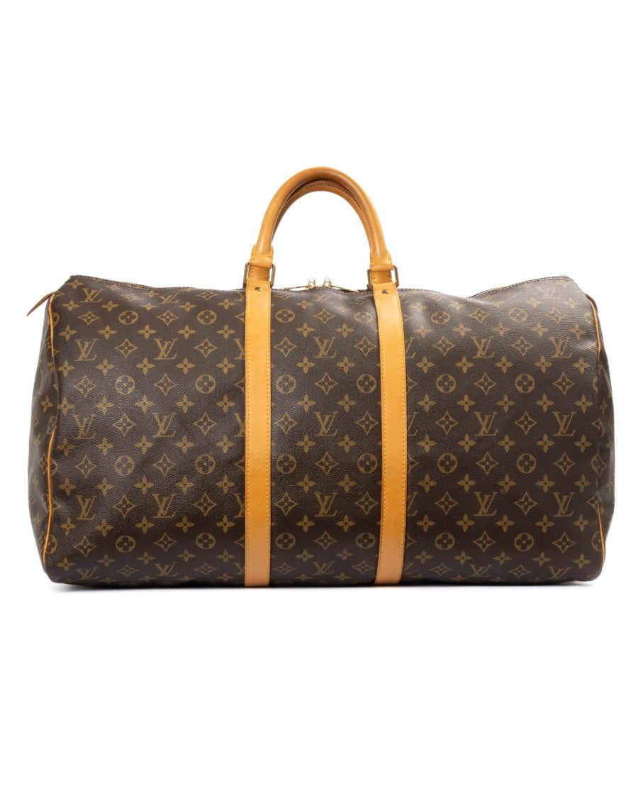Louis Vuitton Keepall 55 Duffle Bag With Monogram Canvas And Leather Trim