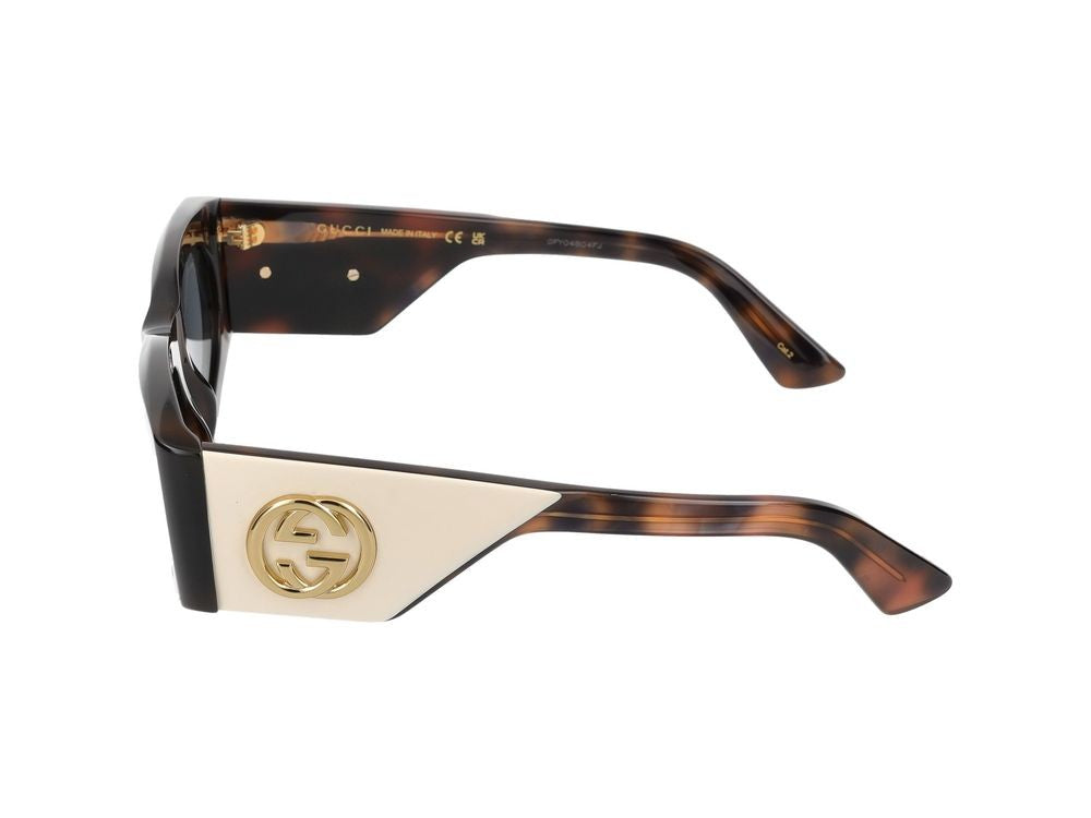 Gucci Havana Gold-Tone Detail Oversized Square Sunglasses