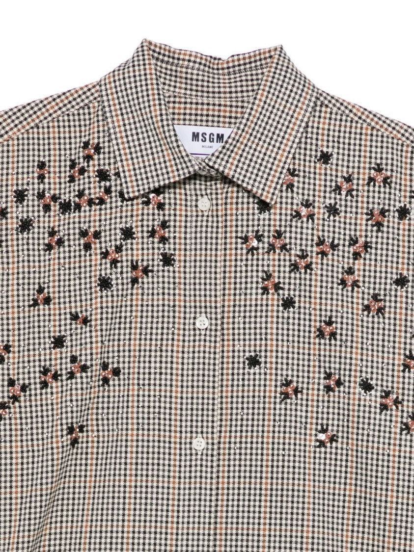 Msgm Long-Sleeved Beige And Brown Checkered Shirt