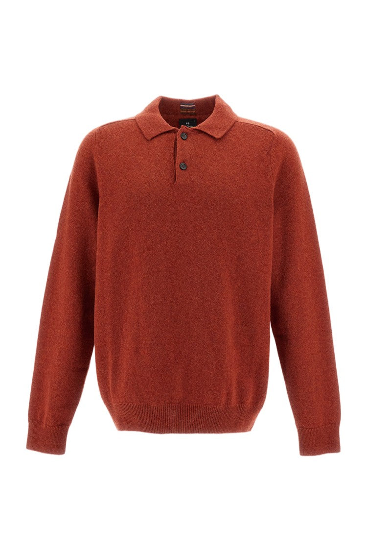 Paul Smith Red Long-Sleeved Merino Wool Polo Sweater