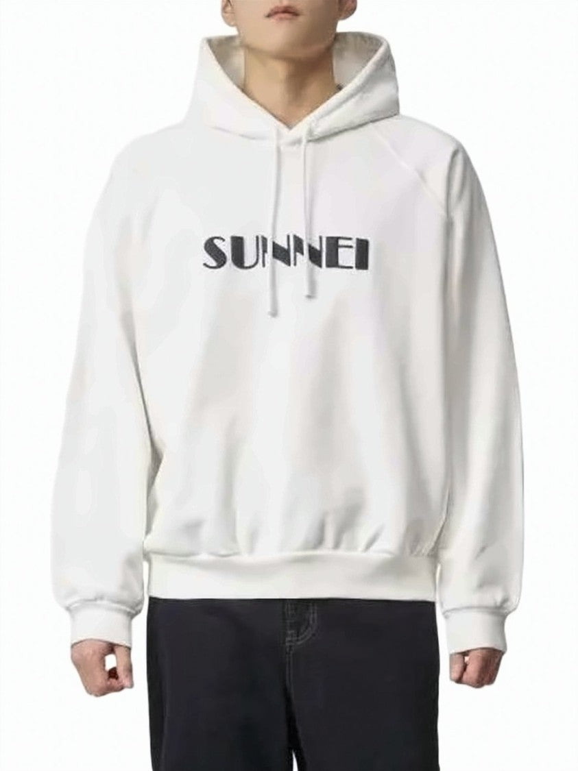 Sunnei Relaxed Fit White Pullover Hoodie With Bold Logo