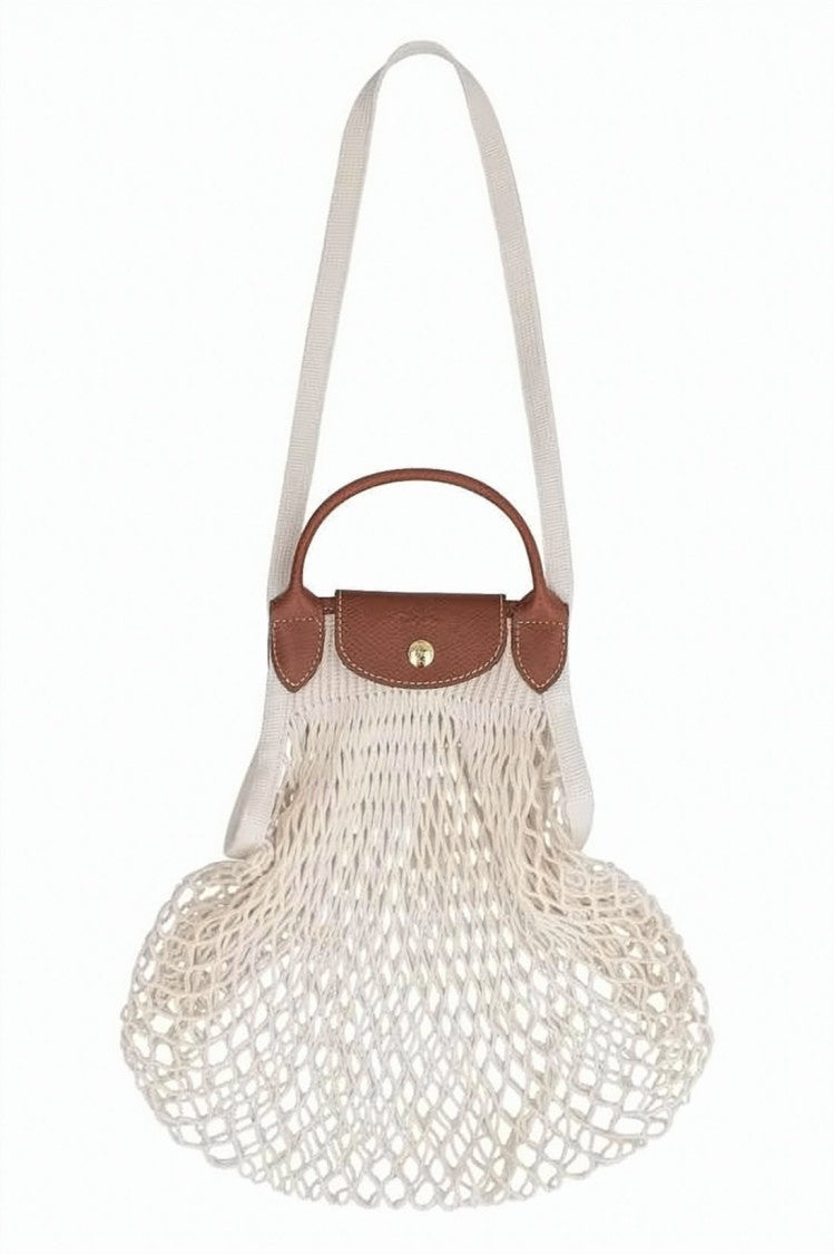 Longchamp Woven Mesh Tote Bag With Calf Leather Accents