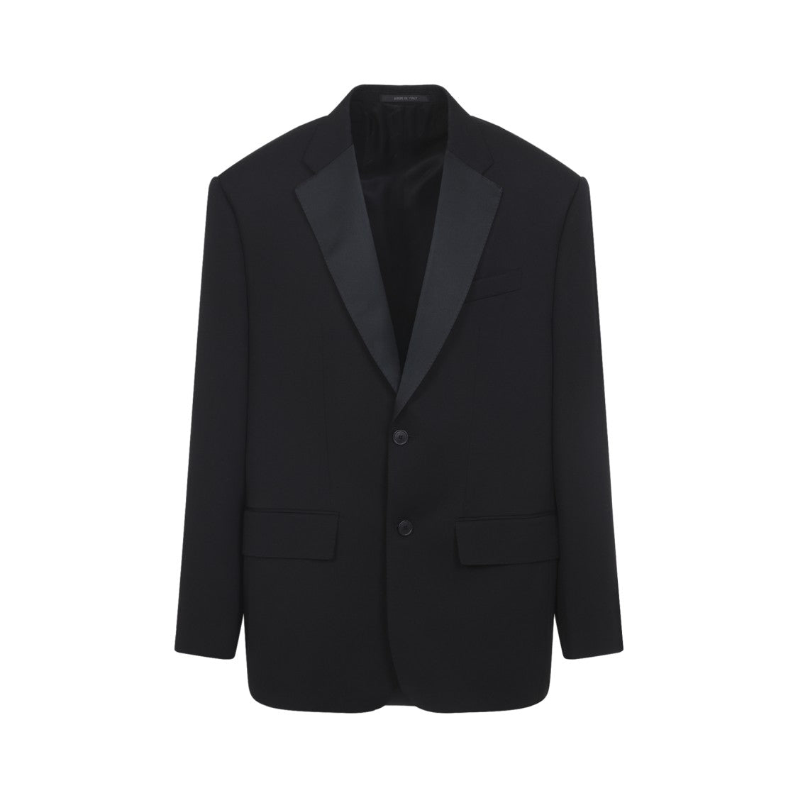 Balenciaga Tailored Black Wool Blazer With Satin Shawl Lapel