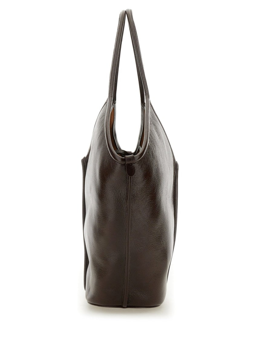 Hereu Distressed Calf Leather Tote Bag With Angular Silhouette