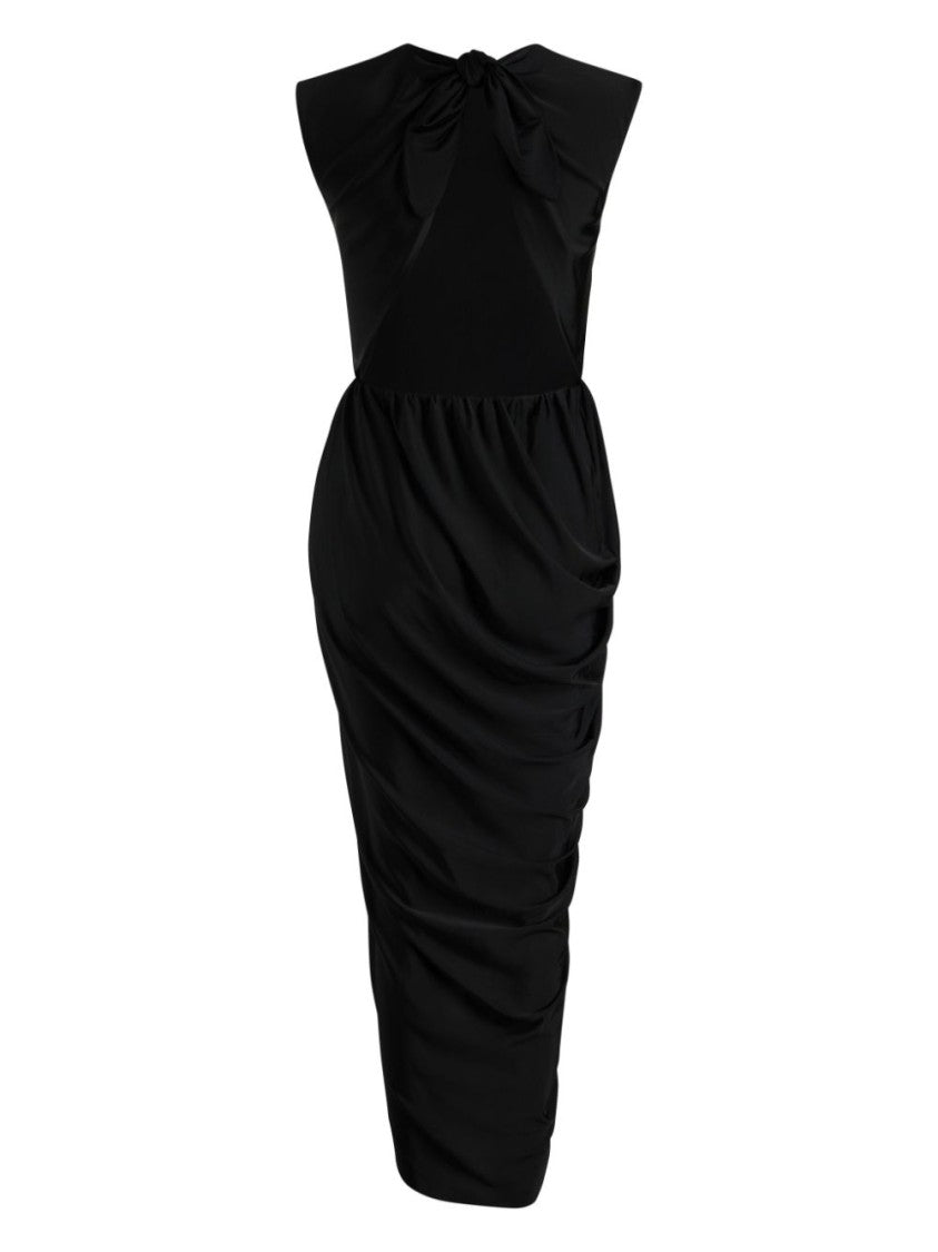 Patou Black Rear Tie Asymmetric Slit Dress