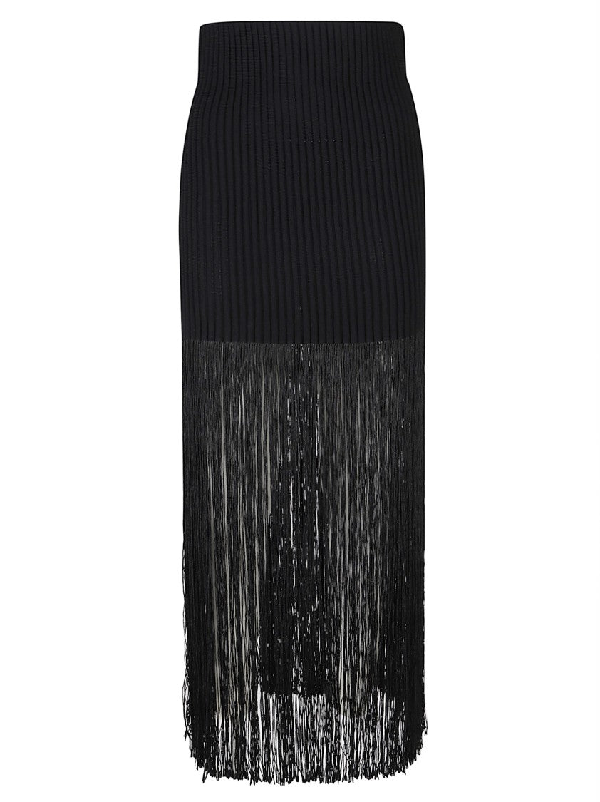 Alaïa Fringed High-Waist Knit Skirt With Elasticized Waistband
