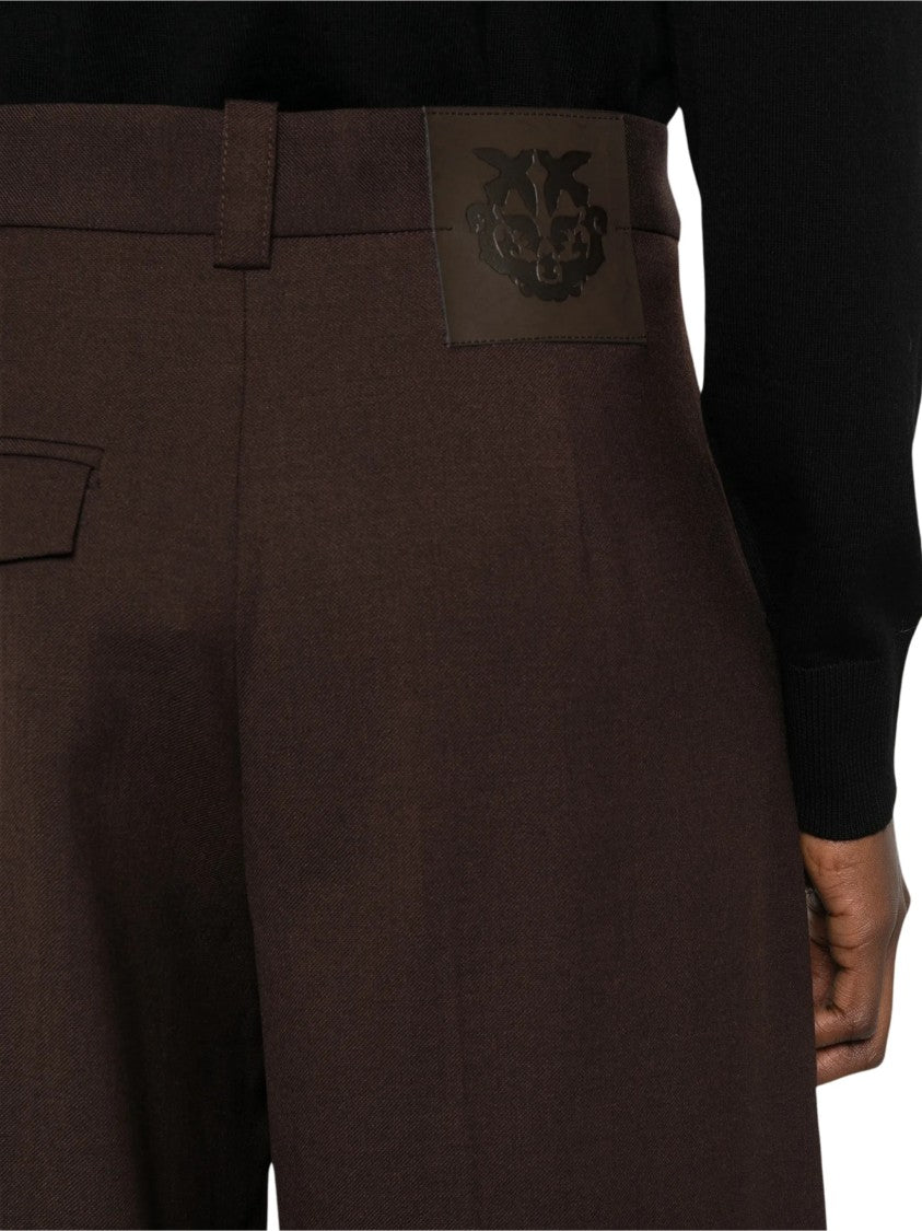 Pinko Wide-Leg Brown Trousers With Tailored Design And Leather Patch