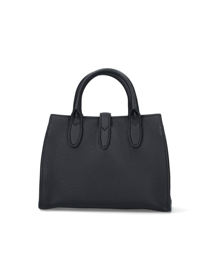 Gucci Textured Black Leather Small Tote Bag With Rigid Top Handles
