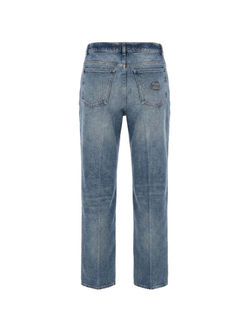 Miu Miu Blue Straight-Leg Denim Five-Pocket Jeans