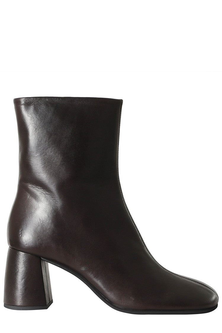 Poeve Glossy Leather Ankle Boots With Side Zipper And Elegant Block Heel