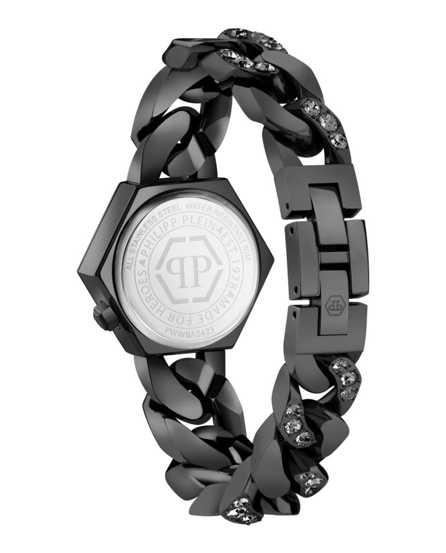Philipp Plein Hexagonal Black Crystal Watch With Sunray Dial