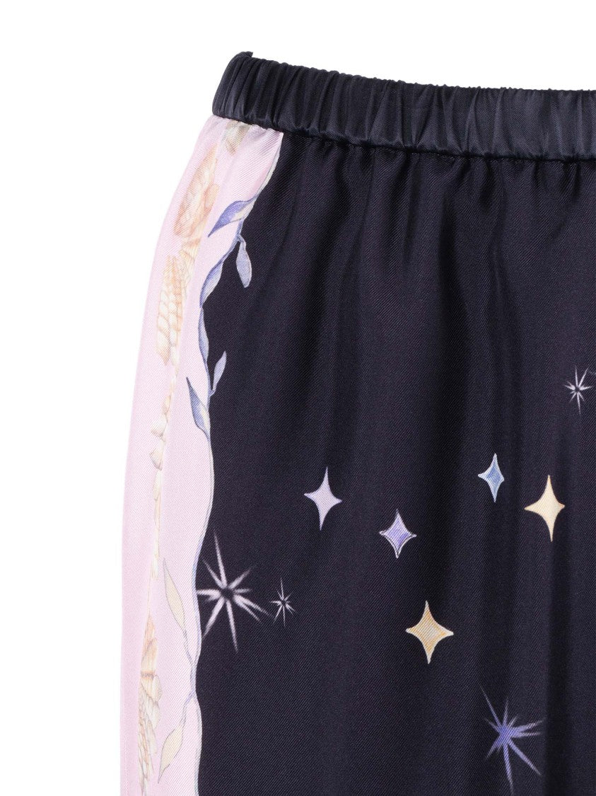 Forte Forte Celestial-Inspired Silk Twill Pants With Elastic Waistband
