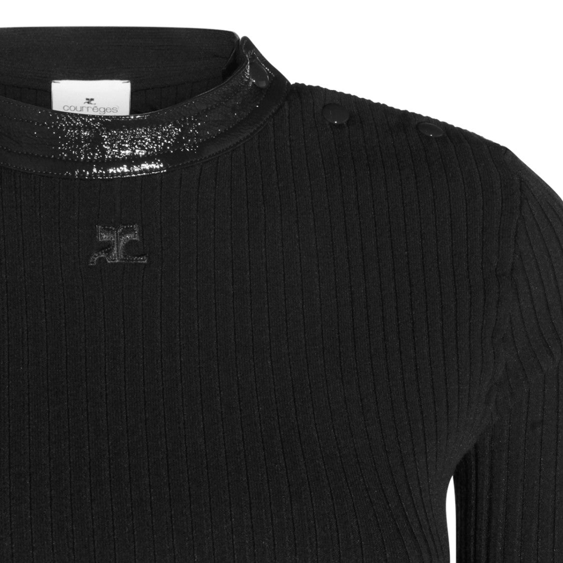 Courrèges Ribbed Knit Sweater With Button Detail And Logo Emblem