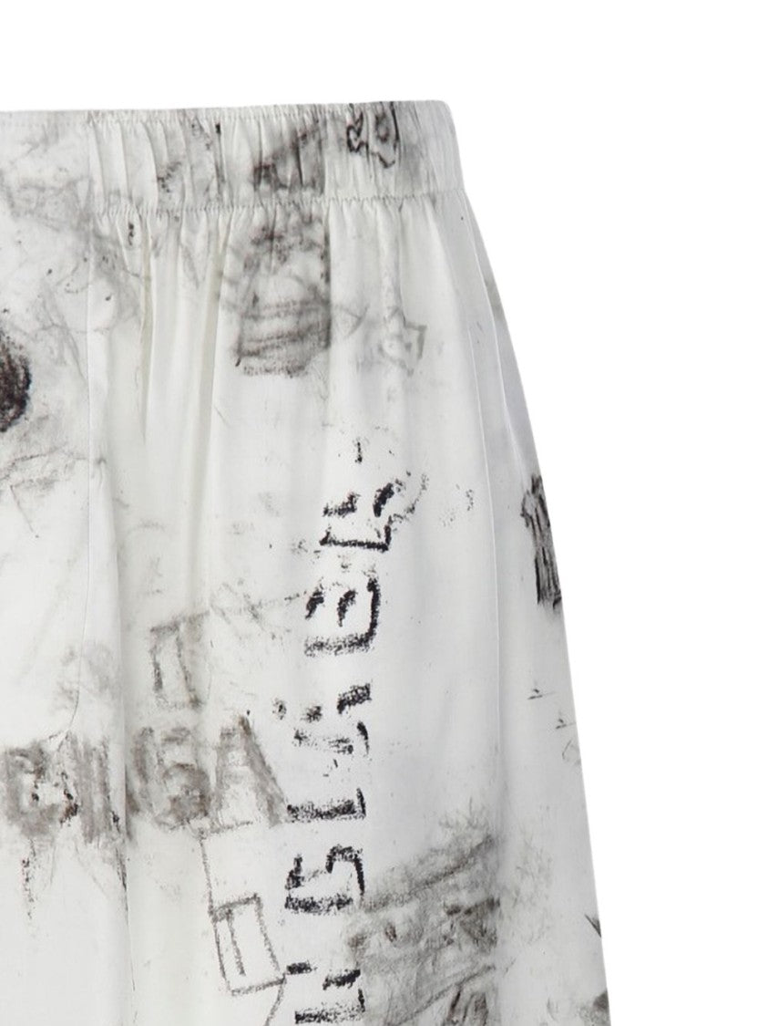 Balenciaga Relaxed Fit White Abstract Print Shorts