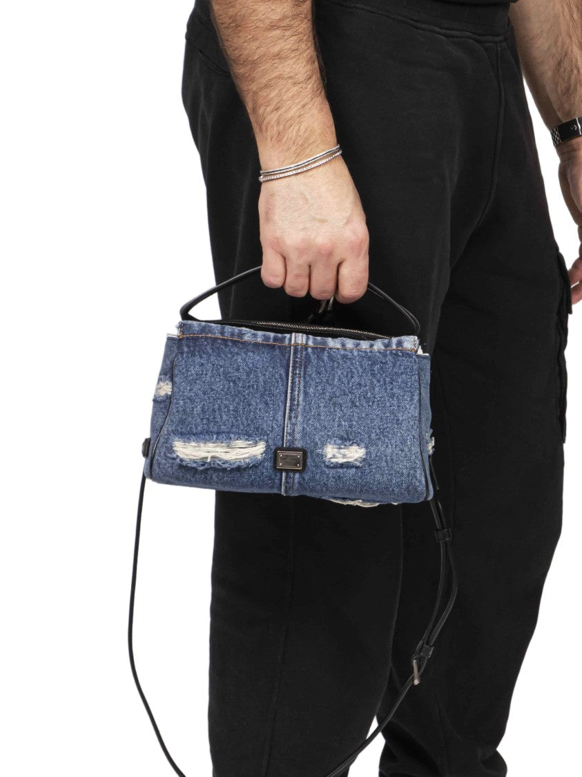Dolce & Gabbana Distressed Denim Structured Shoulder Bag