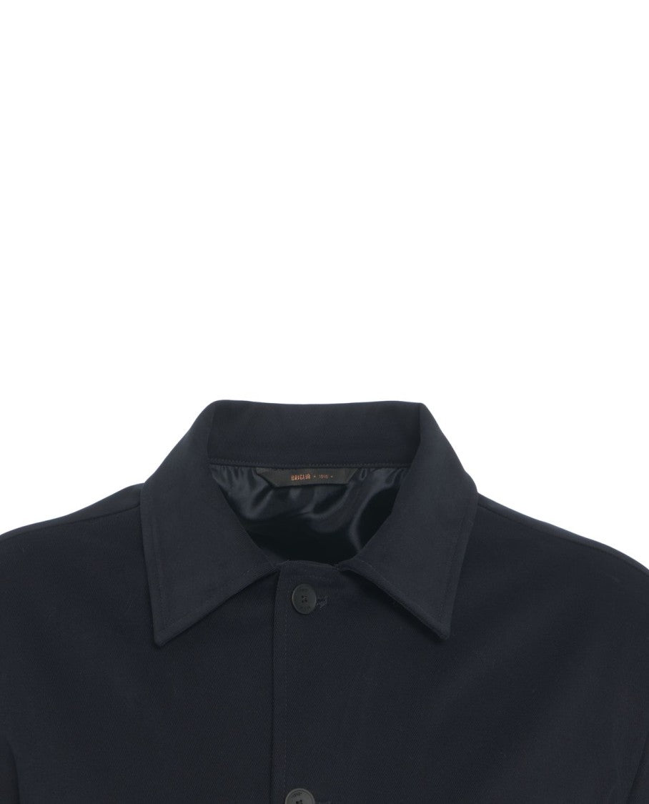 Briglia Classic Collar Black Overshirt With Functional Patch Pockets