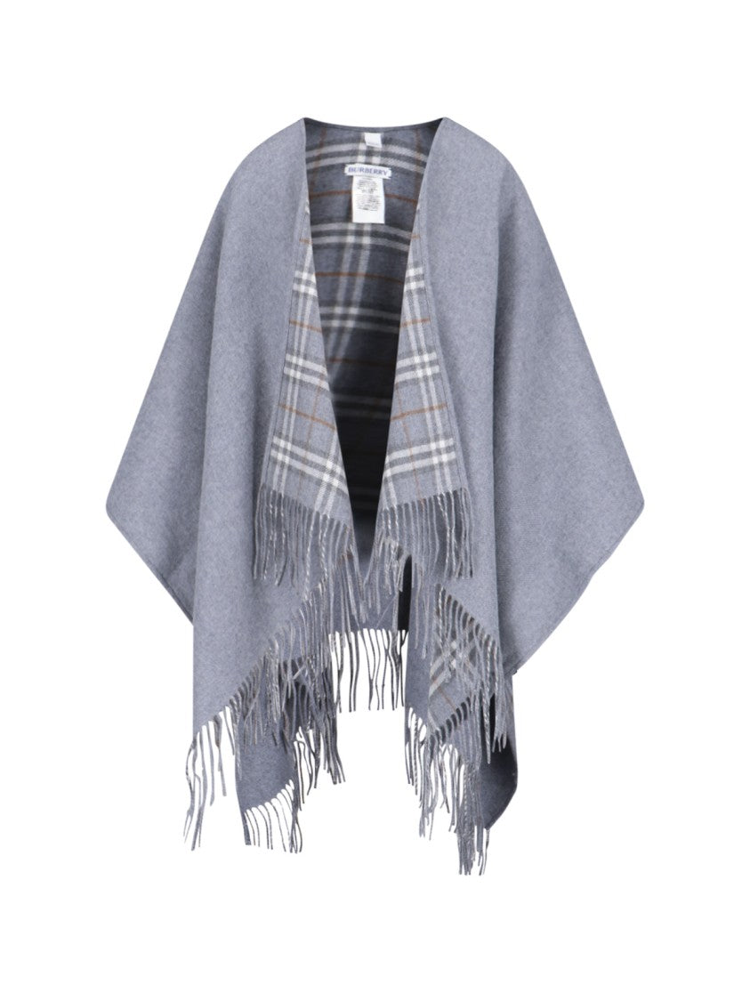 Burberry Reversible Merino Wool Poncho With Multicolor Check Pattern