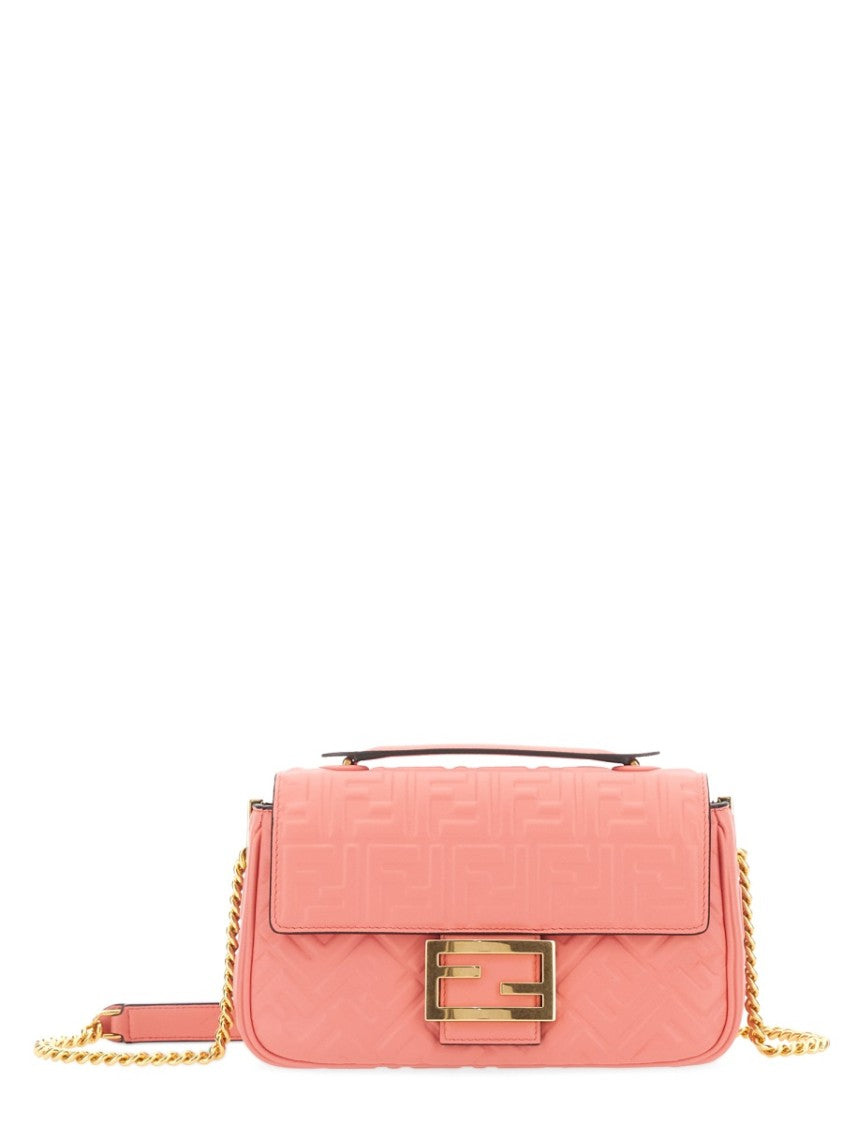 Fendi Textured Leather Midi Bag With Gold-Tone Chain Strap