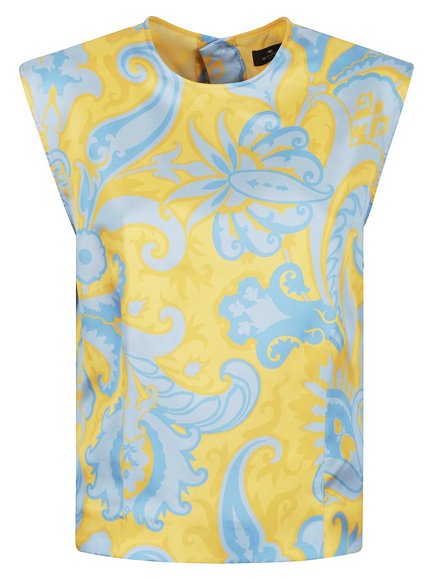 Etro Powder Blue And Yellow Swirl Top