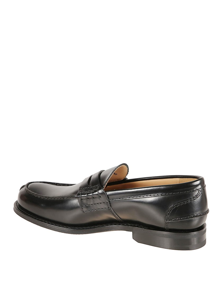 Church's Penny Loafer Flat Shoes In Polished Black Leather
