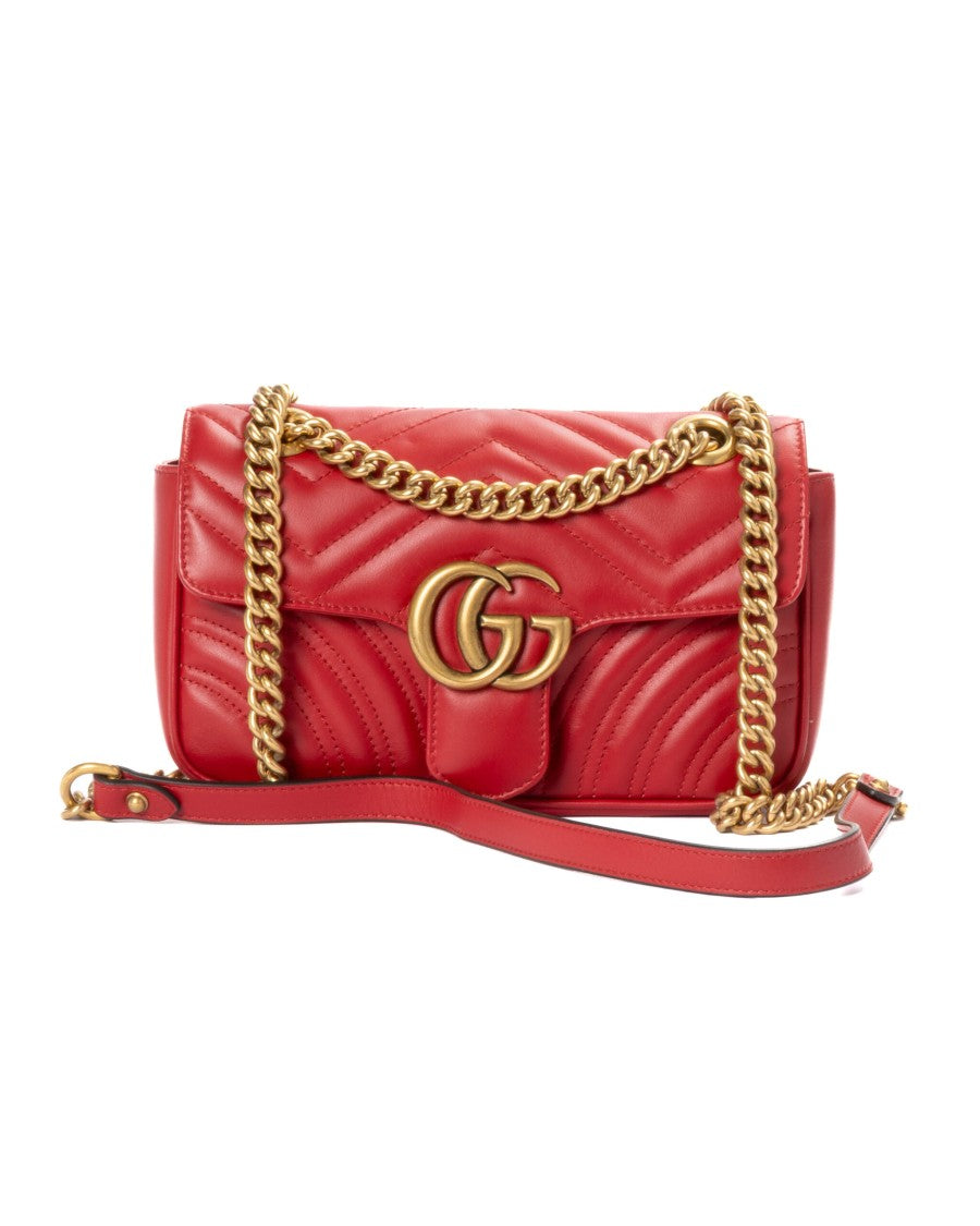Gucci Marmont 22 Red Matelassè Leather Shoulder Bag