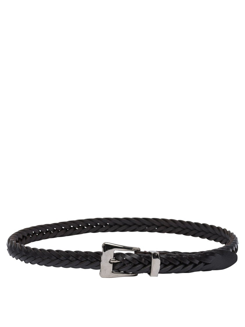 Adriano Meneghetti Braided Leather Belt With Silver Buckle