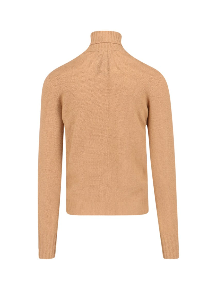Drumohr Turtleneck Sweater In Brown Cashmere Ribbed Trim