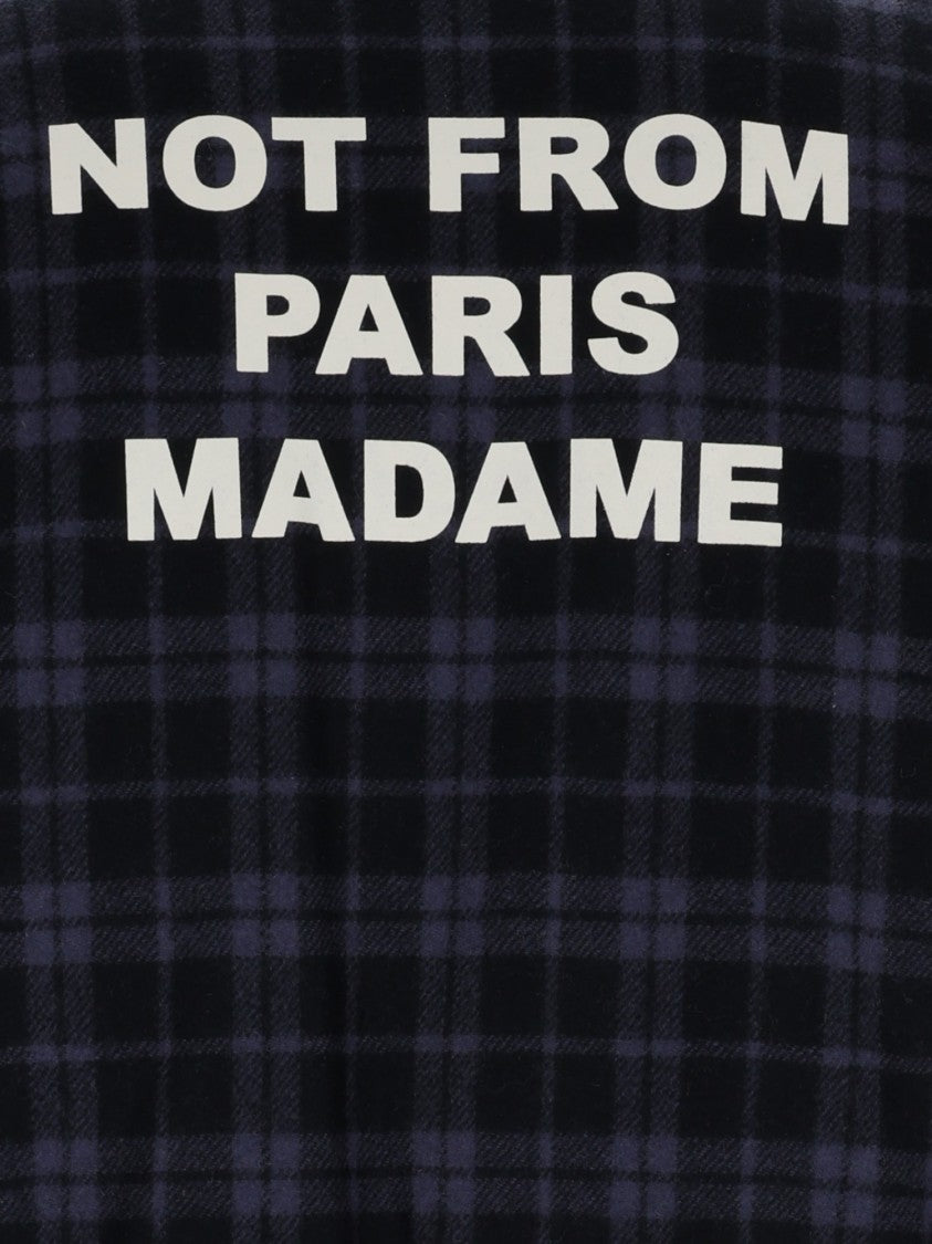 Drôle De Monsieur Navy Check Flannel Slogan Casual Jacket