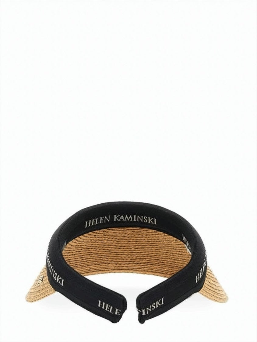 Helen Kaminski Natural Raffia Visor With Black Brand Band