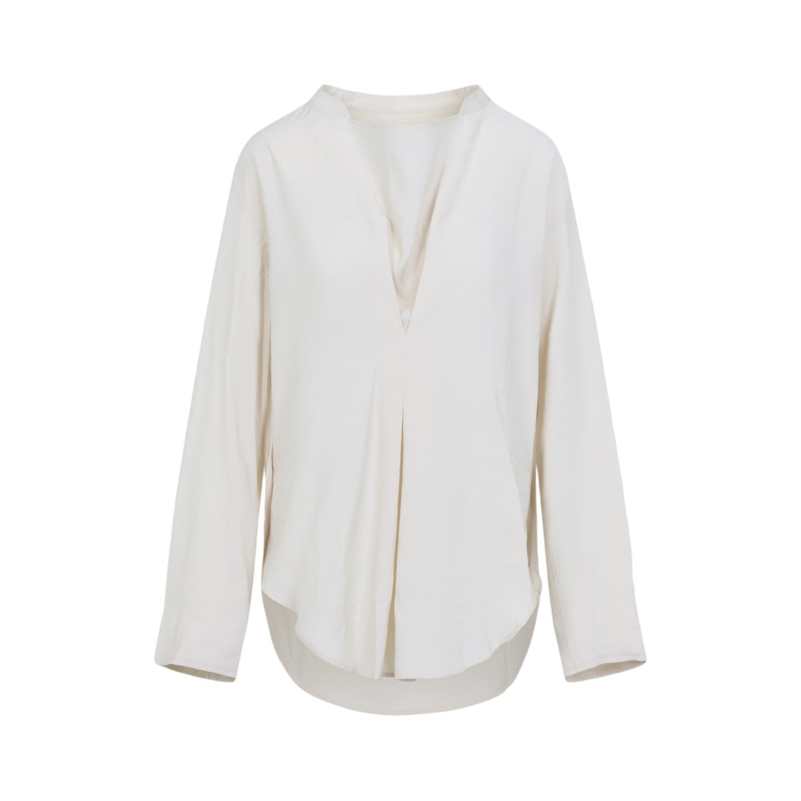 Studio Nicholson Long-Sleeved White Top With Deep V-Neckline And Pleat Detail