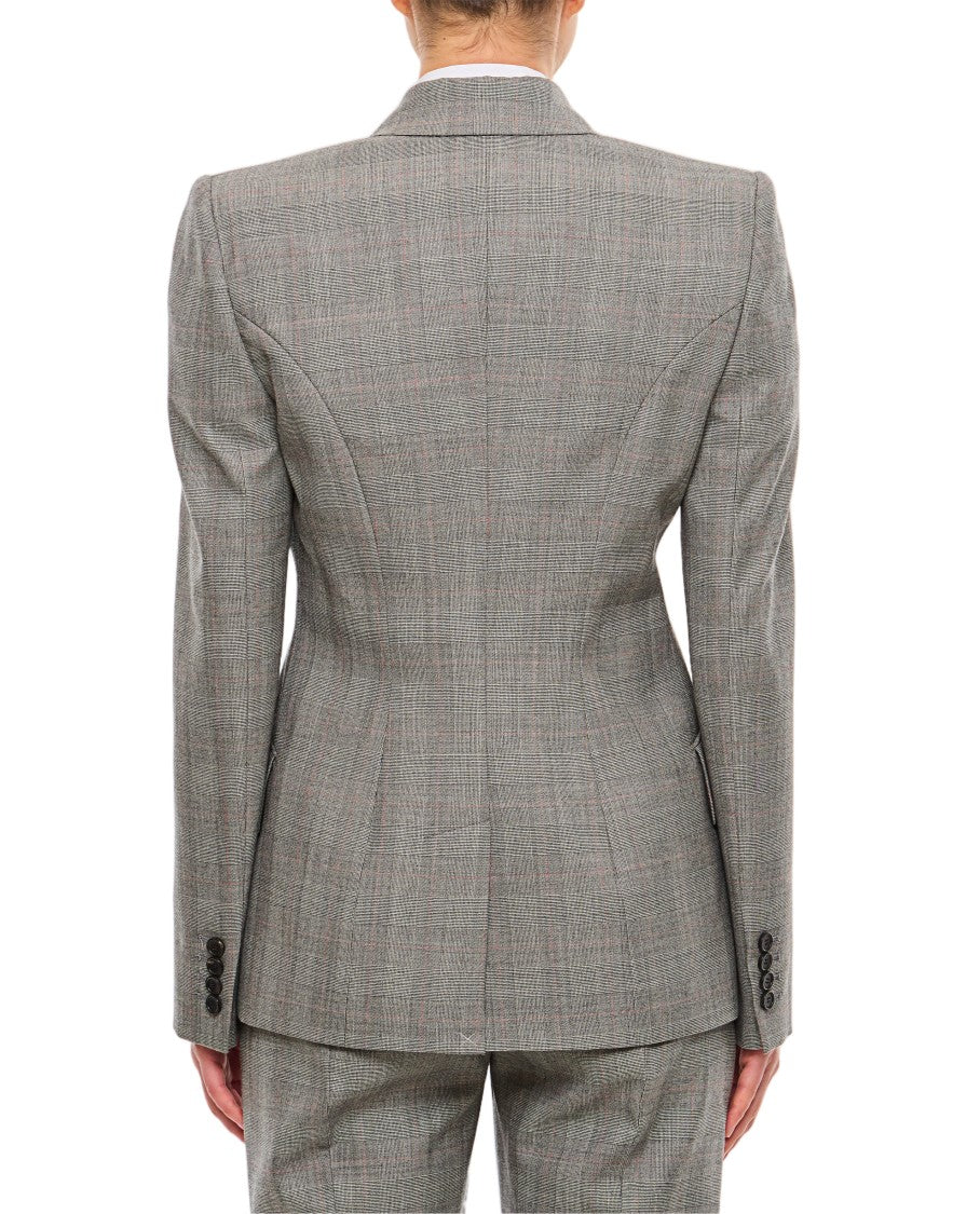 Alexander Mcqueen Single-Breasted Slim Fit Blazer With Padded Shoulders And Multicolor Check Pattern