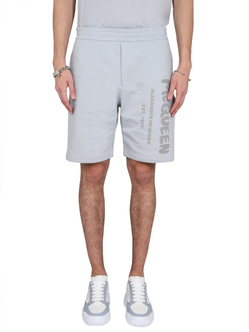 Alexander Mcqueen Bermuda Shorts With Graffiti Logo Print