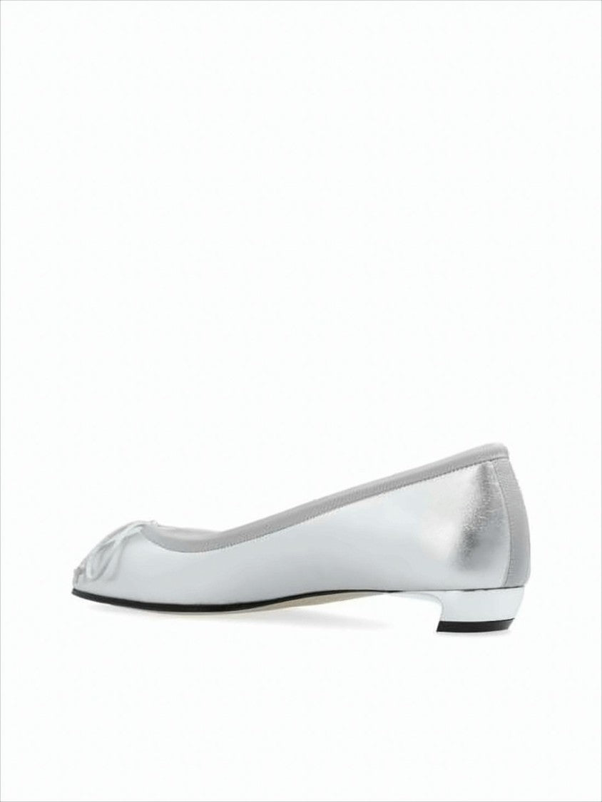 Alexander Mcqueen Metallic Finish Flat Shoes With Bow Detail