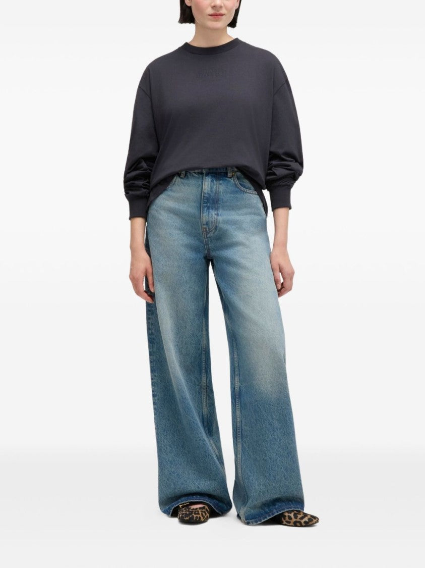Ganni Blue Lari High-Waisted Wide-Leg Jeans