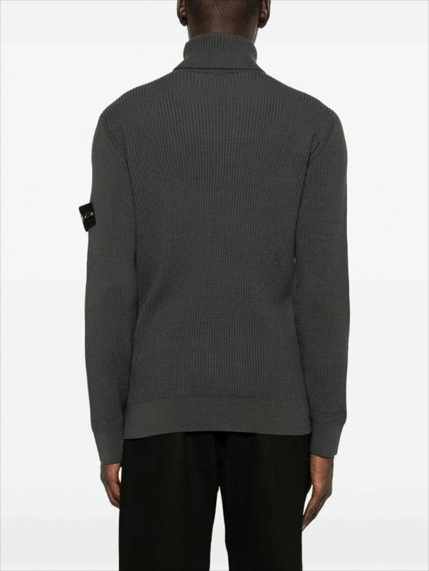 Stone Island Ribbed Knit Turtleneck Sweater With Compass Logo