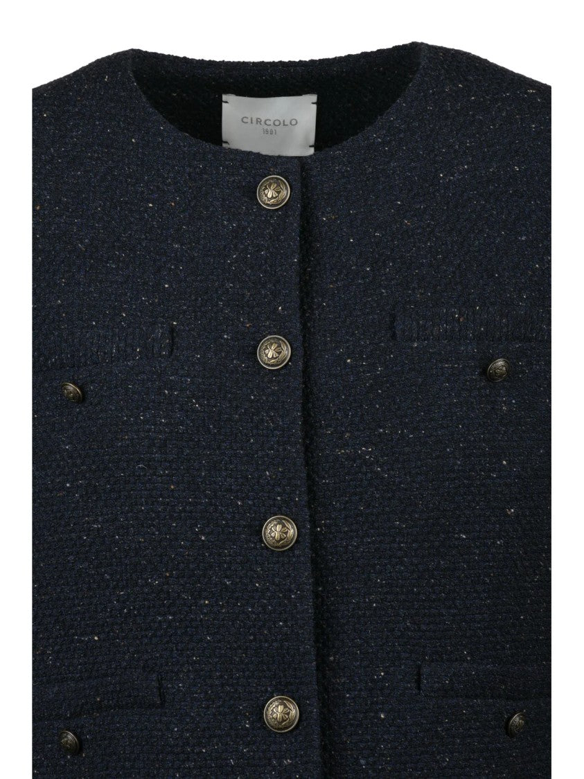 Circolo 1901 Cropped Crew Neck Jacket In Textured Mixed Wool