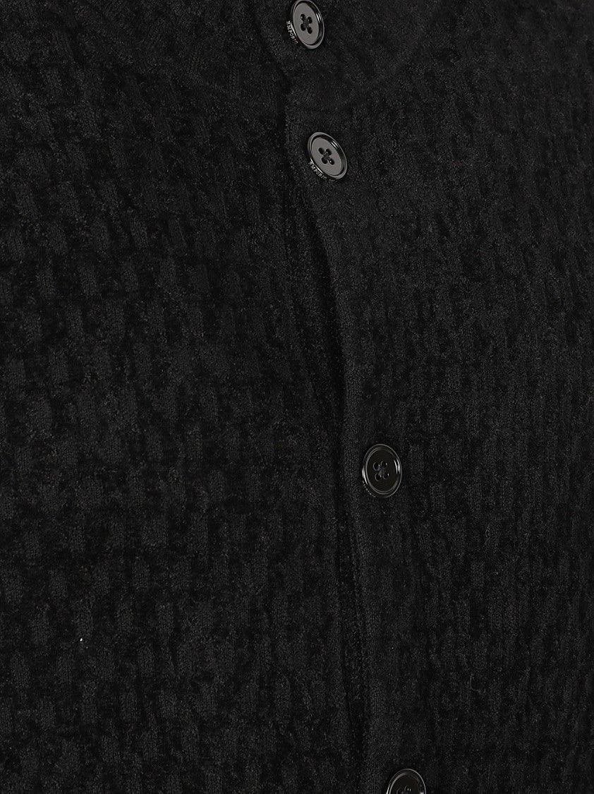 Emporio Armani Textured Knit Sweater With High Collar And Button Placket